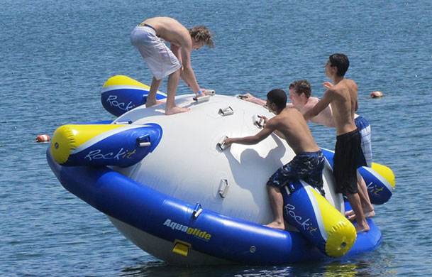 Adventure Island Water Park with lake inflatables at Kamp Modoc
